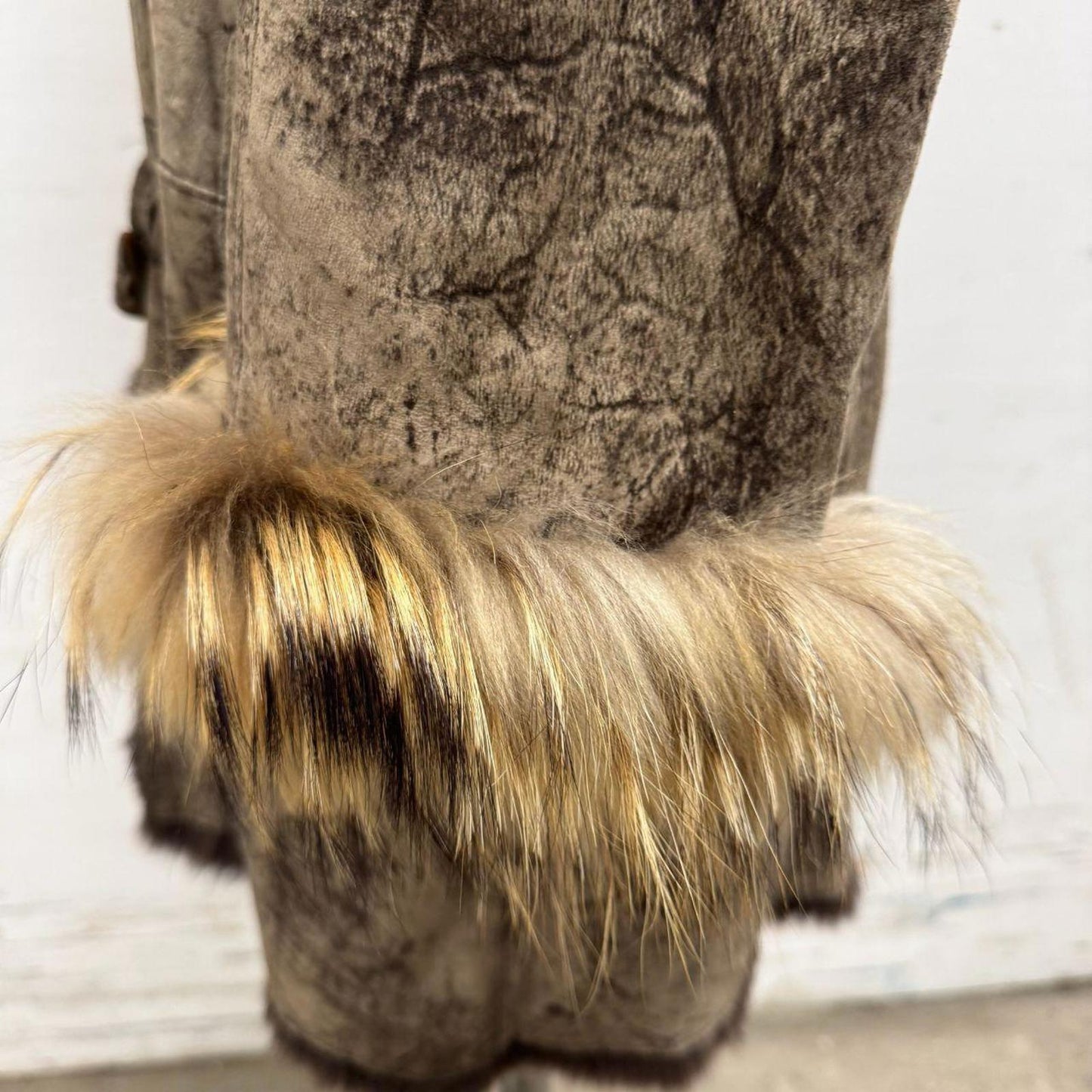 Vintage Y2K does 70s Suede, Rabbit, & Raccoon Fur Penny Lane Afghan Coat