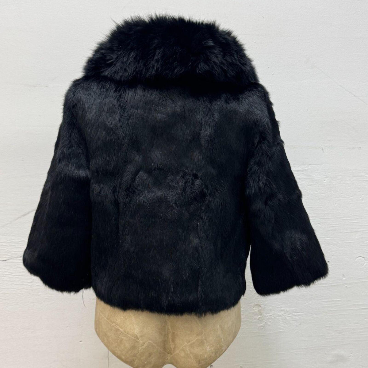 Y2K Vintage Black Rabbit & Fox Fur Jacket Whipstitch Detail Coat