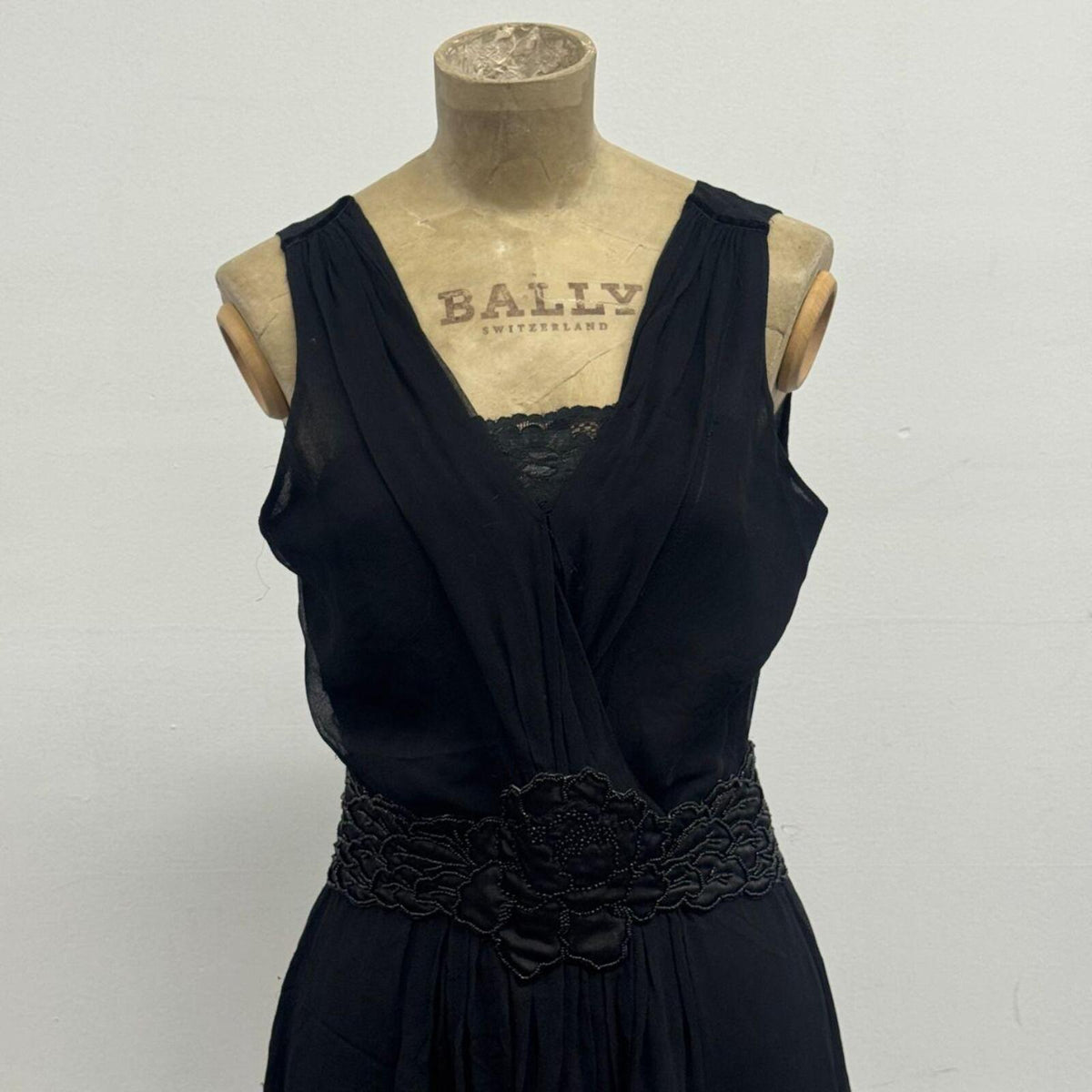 Vintage Black Beaded Silk & Lace Cocktail Dress