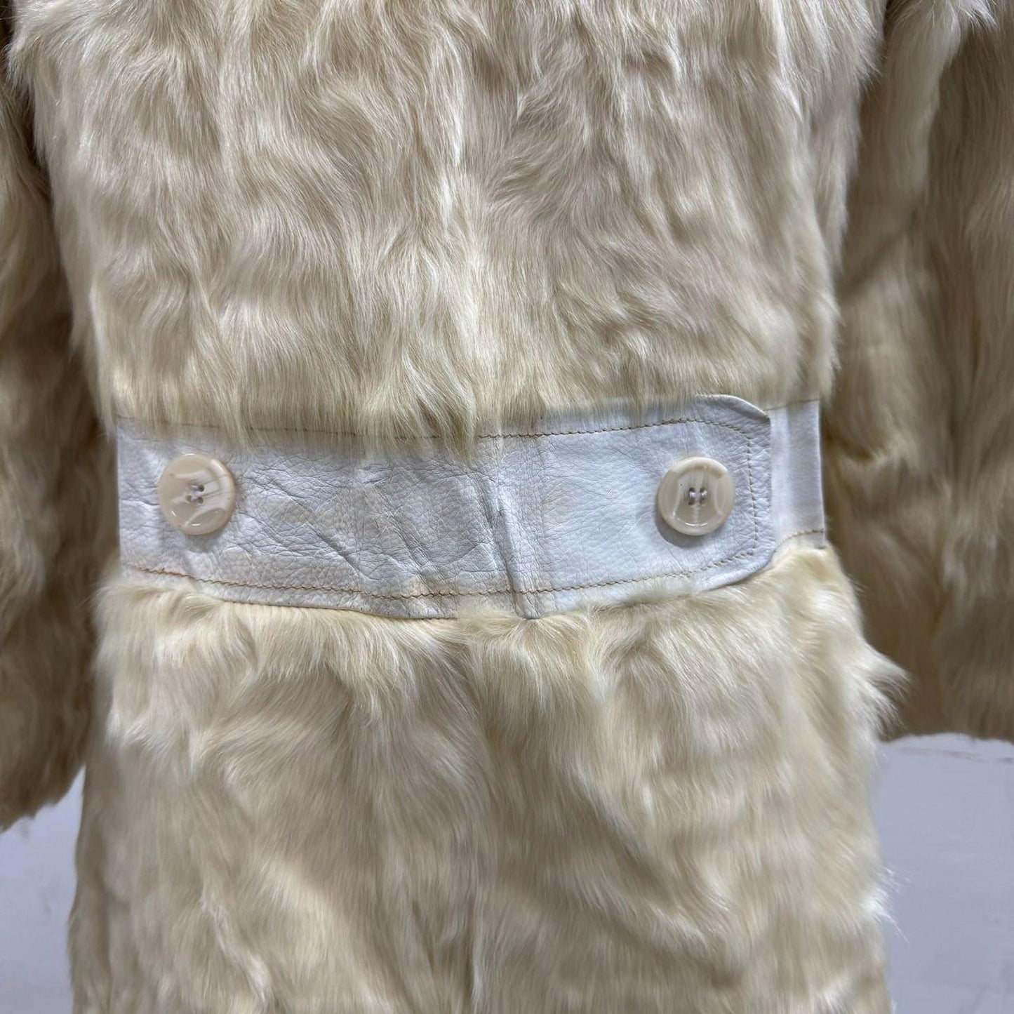 Vintage 1960s Rabbit Fur & White Leather Statement Coat
