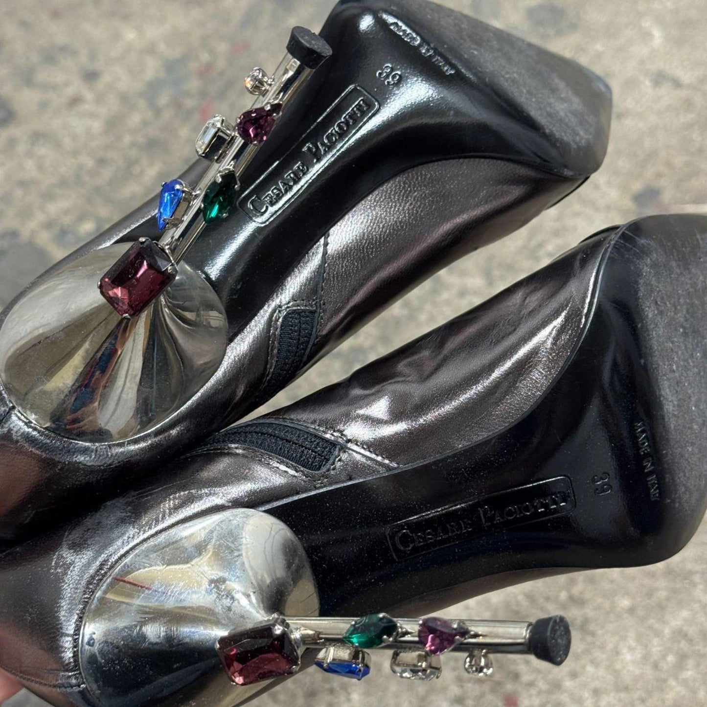 Y2K Vintage Archival Cesare Paciotti Jeweled Silver Metallic Stiletto Boots