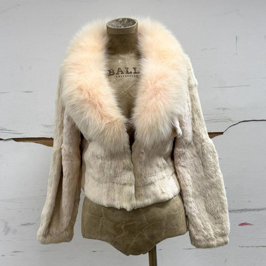 Vintage Y2K Pale Pink Rabbit & Fox Fur Jacket