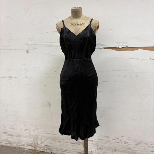 Antique Vintage 1930s 30s Black Bias-Cut Rayon Slip Dress