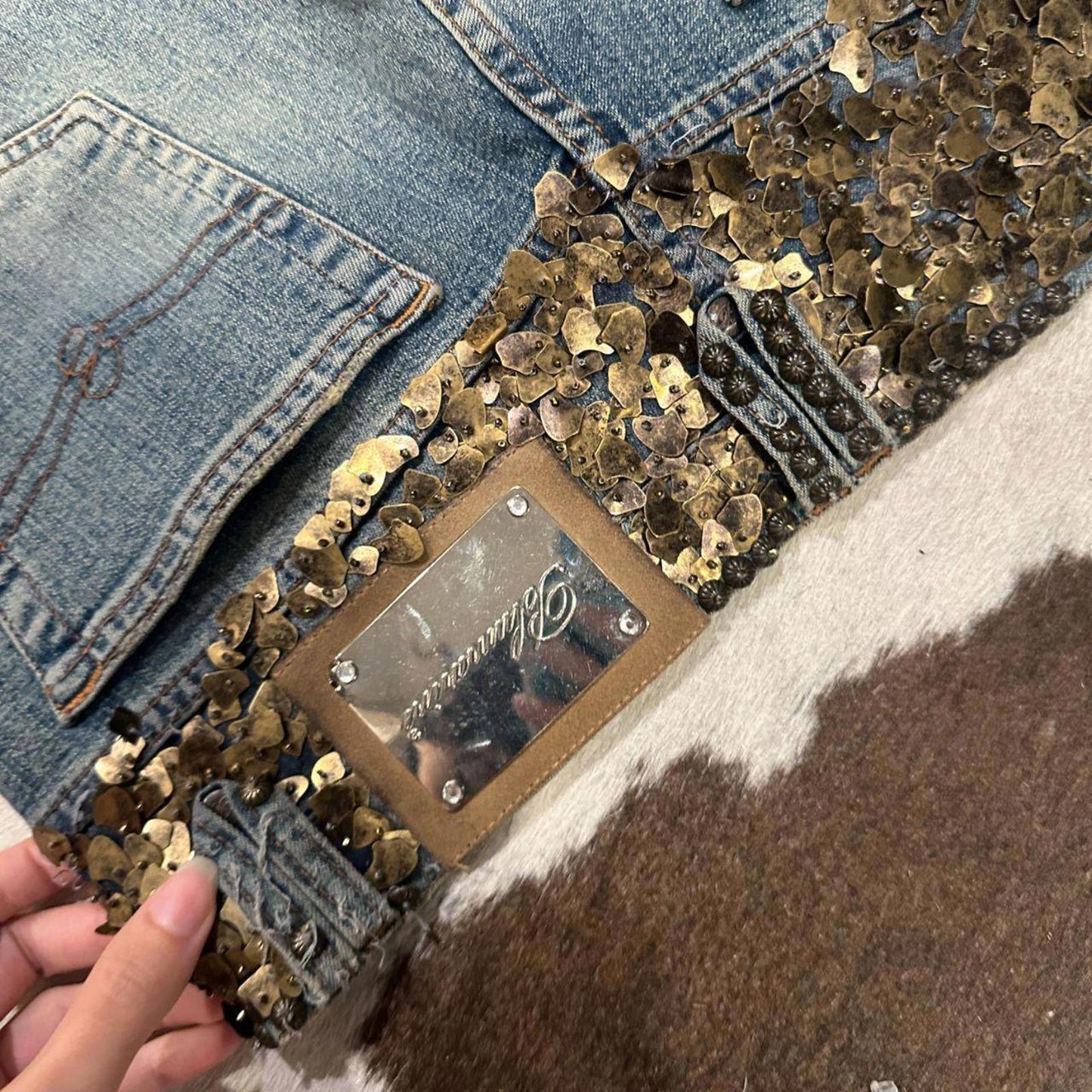 Blumarine Women's Low Rise Y2K Vintage Flare Jeans with Sequin Detail