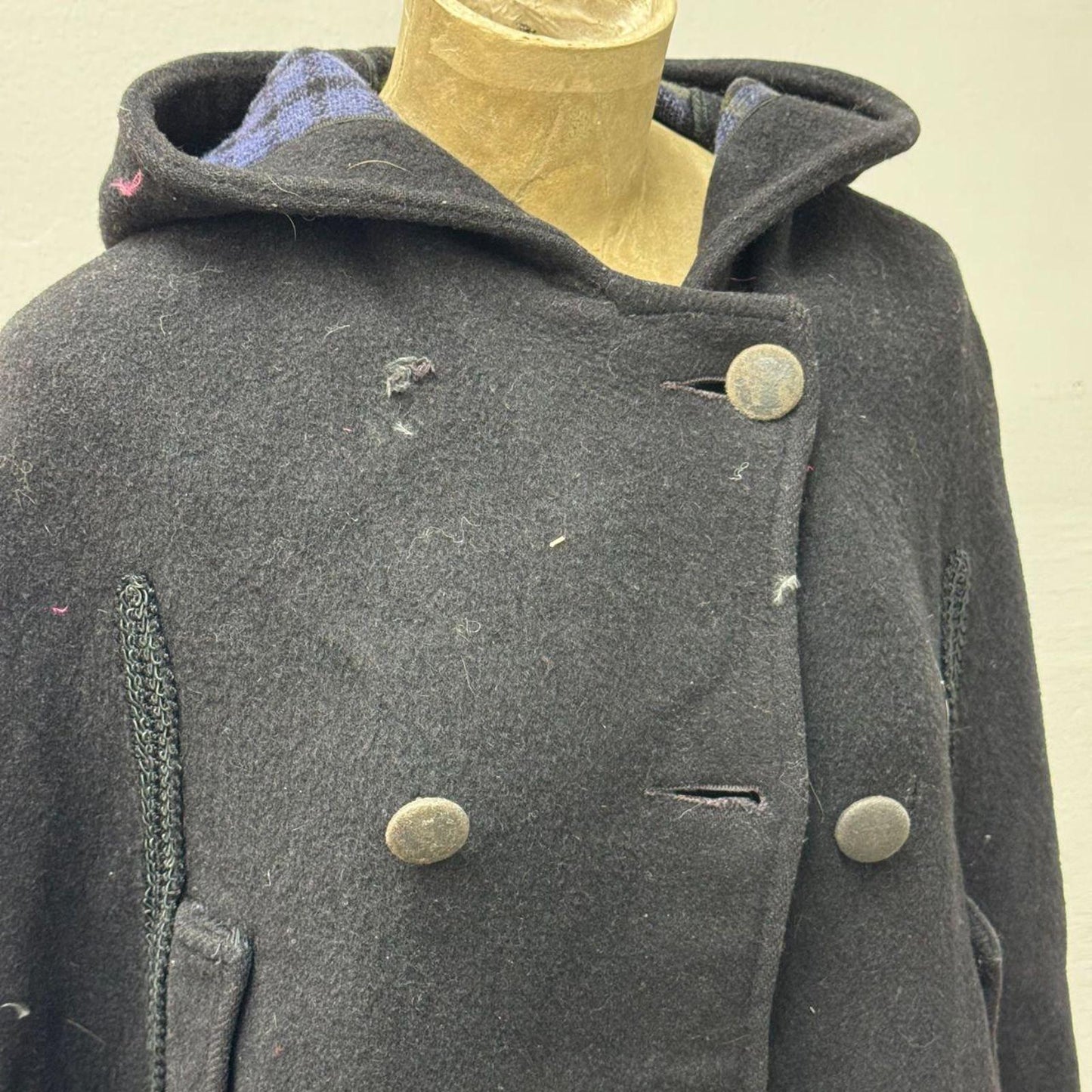 Vtg 60s Saks Fifth Ave Wool Cape Made in England Double Breasted Soutache Trim