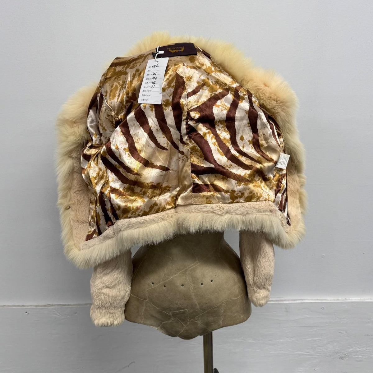 Vintage Y2K Cream Peach Rabbit & Fox Fur Jacket w Rhinestone Details Coat
