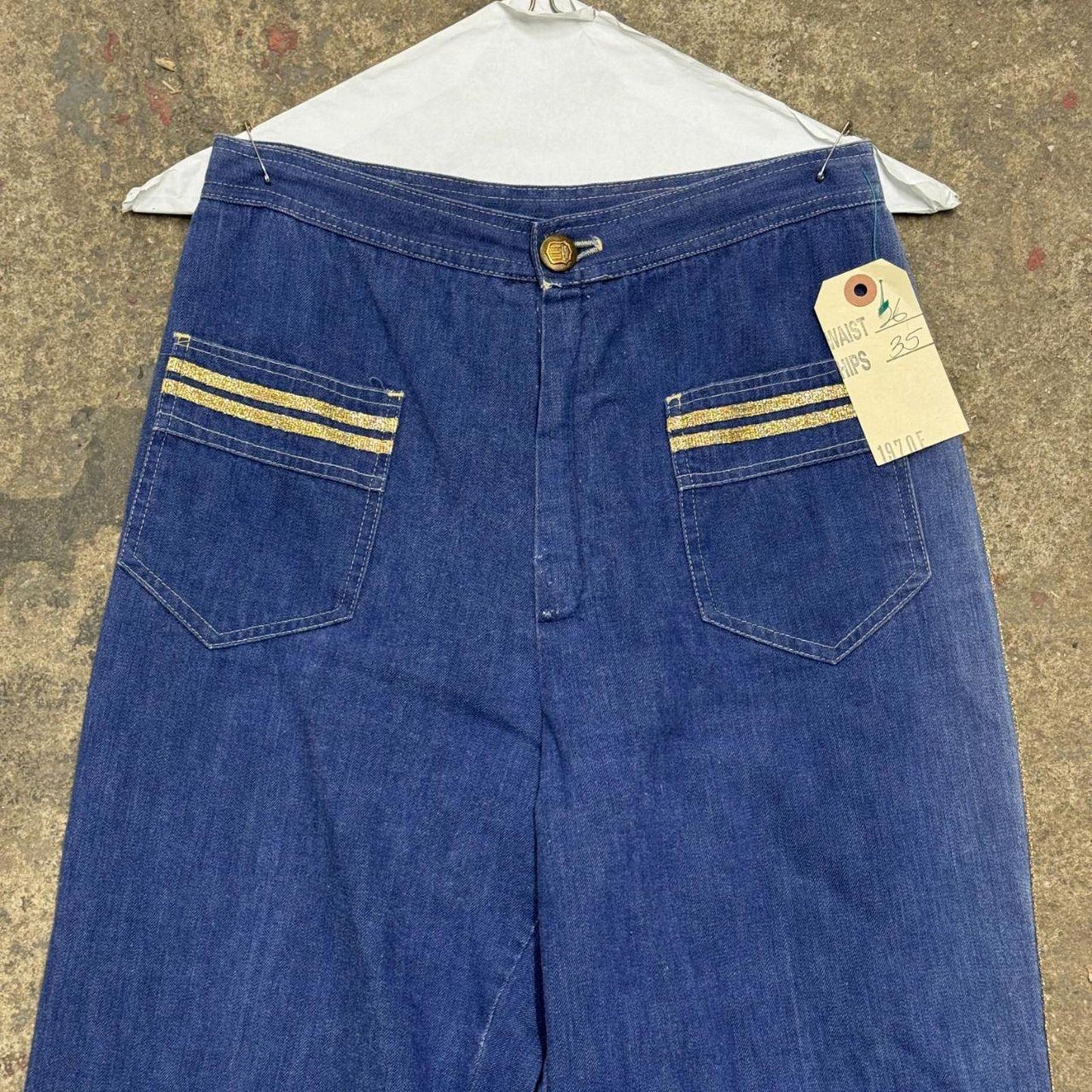 Vintage 70s Outrageous Metallic Panel Flare Jeans XS