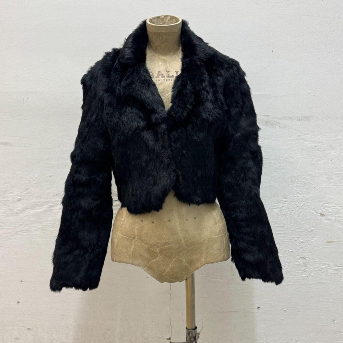 Y2K Vintage Black Rabbit Fur Cropped Jacket Coat