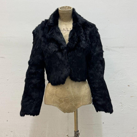 Y2K Vintage Black Rabbit Fur Cropped Jacket Coat