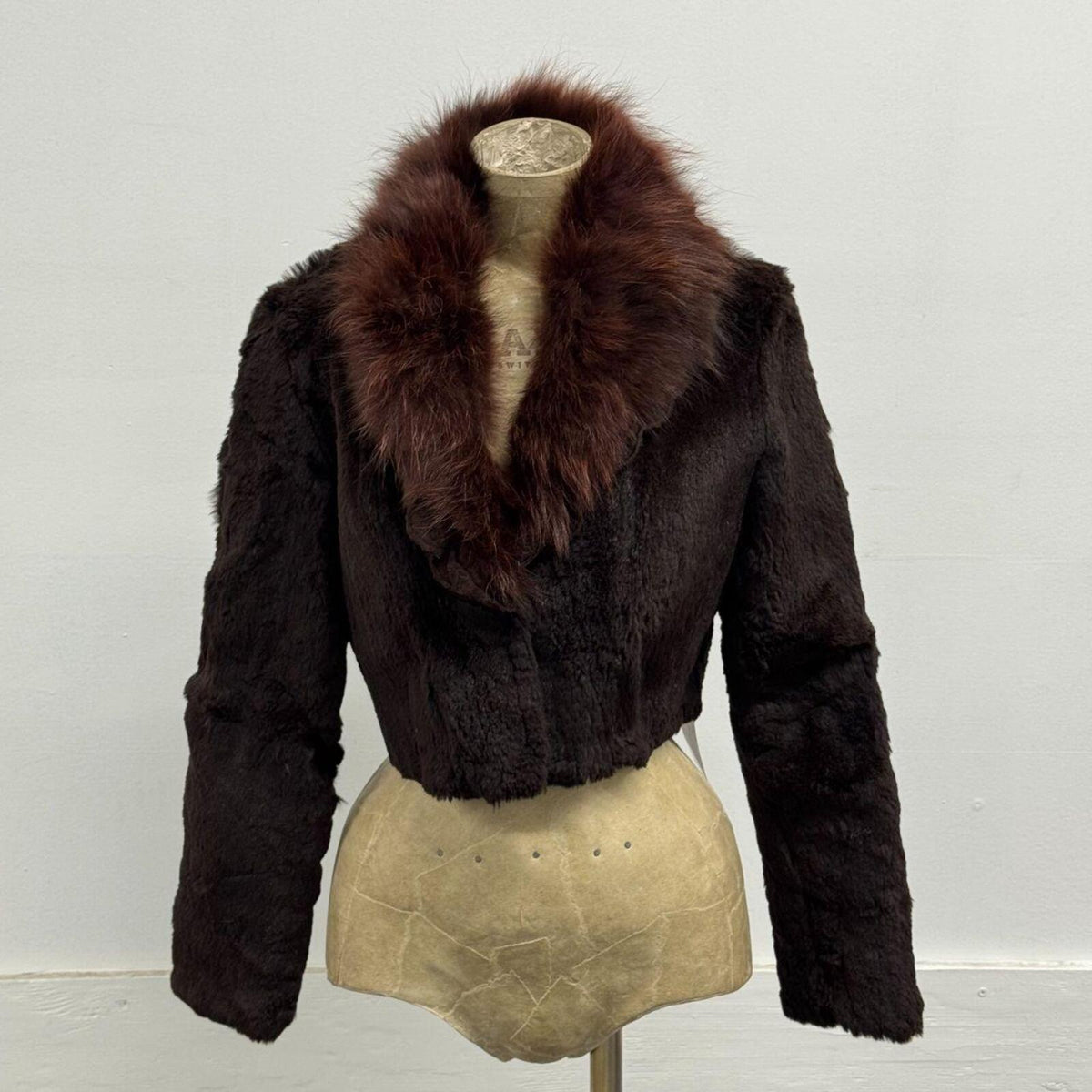 Vintage Y2K Cropped Espresso Brown Rabbit & Fox Fur Bolero