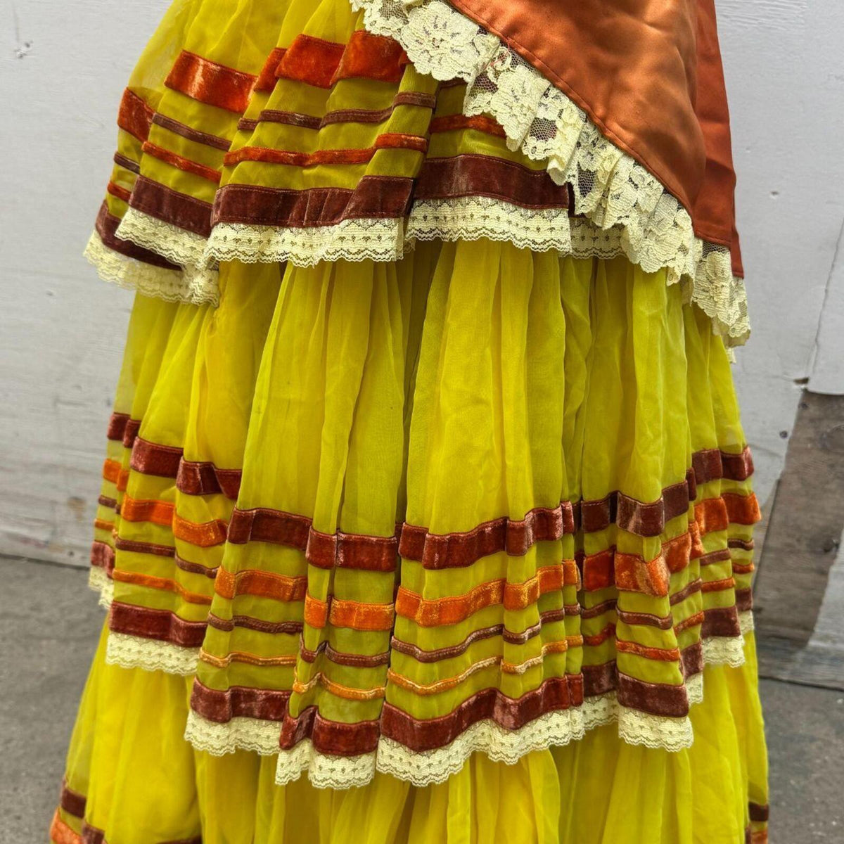 Vintage Broadway Costume 70s Sunset Tiered Performance Skirt