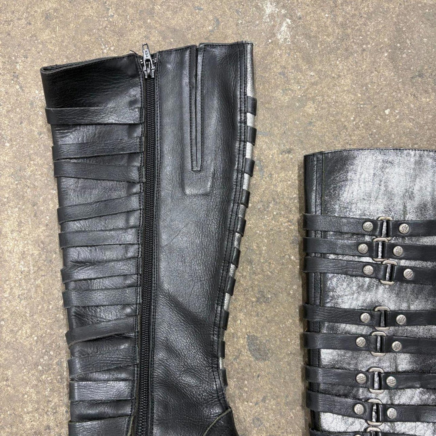 Vintage Y2K New Rock Black & Silver Metallic Stiletto Boots