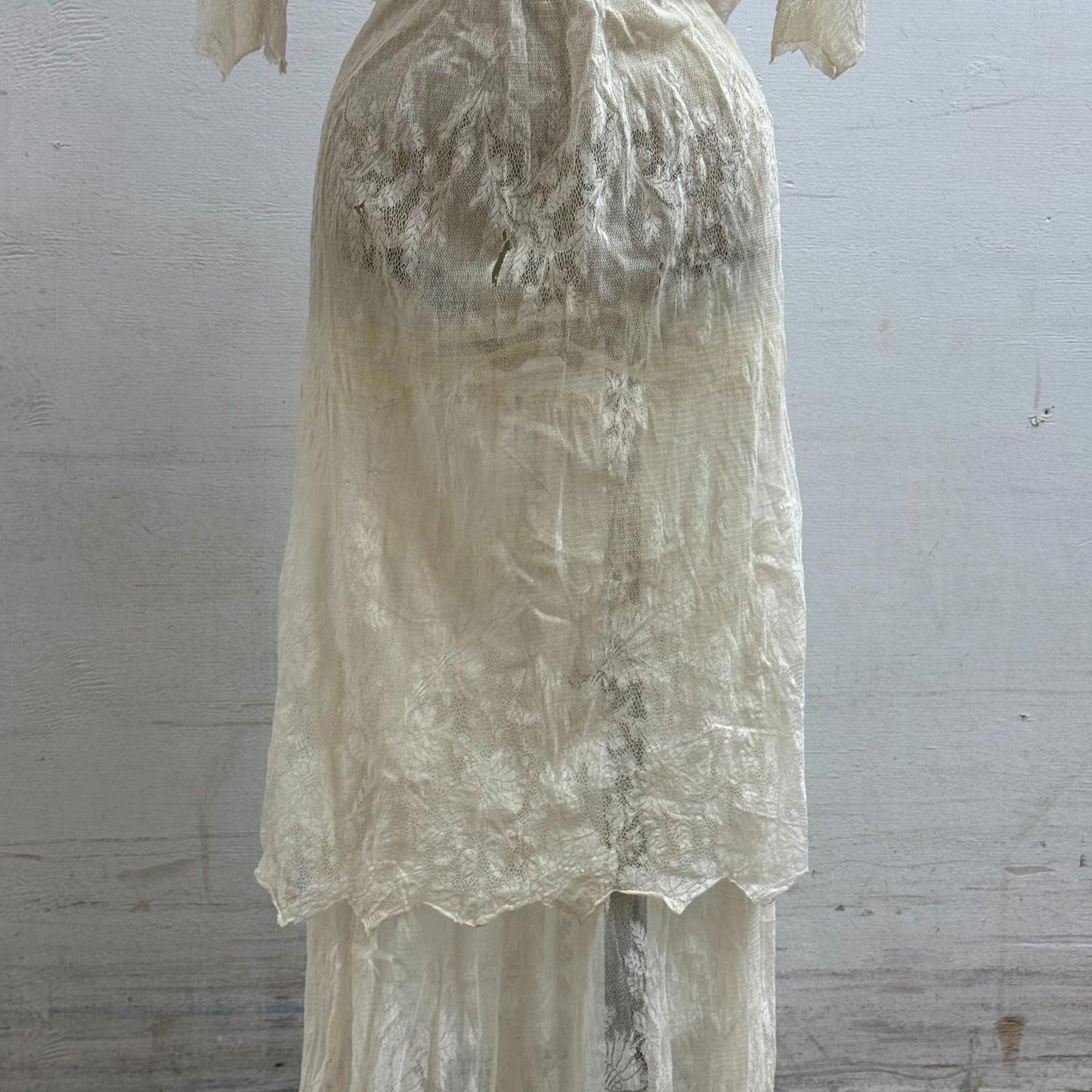 Antique 1910s Edwardian Tea Gown XS White Cotton Lawn Lace Lingerie Dress Bridal