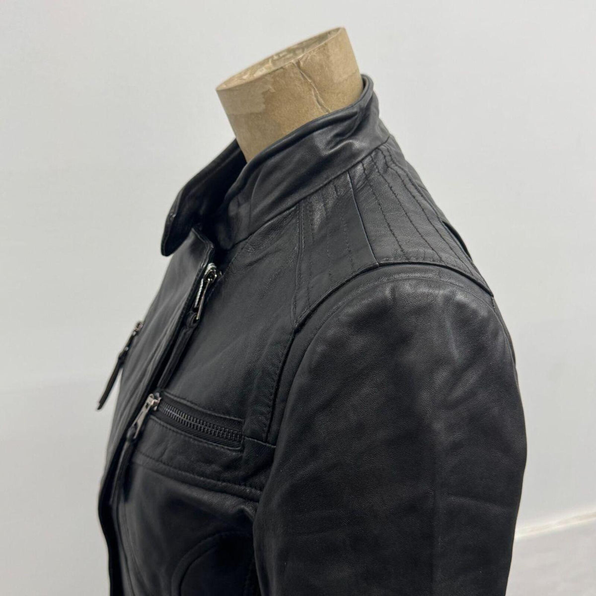 Vintage Black Lambskin Leather Moto Jacket