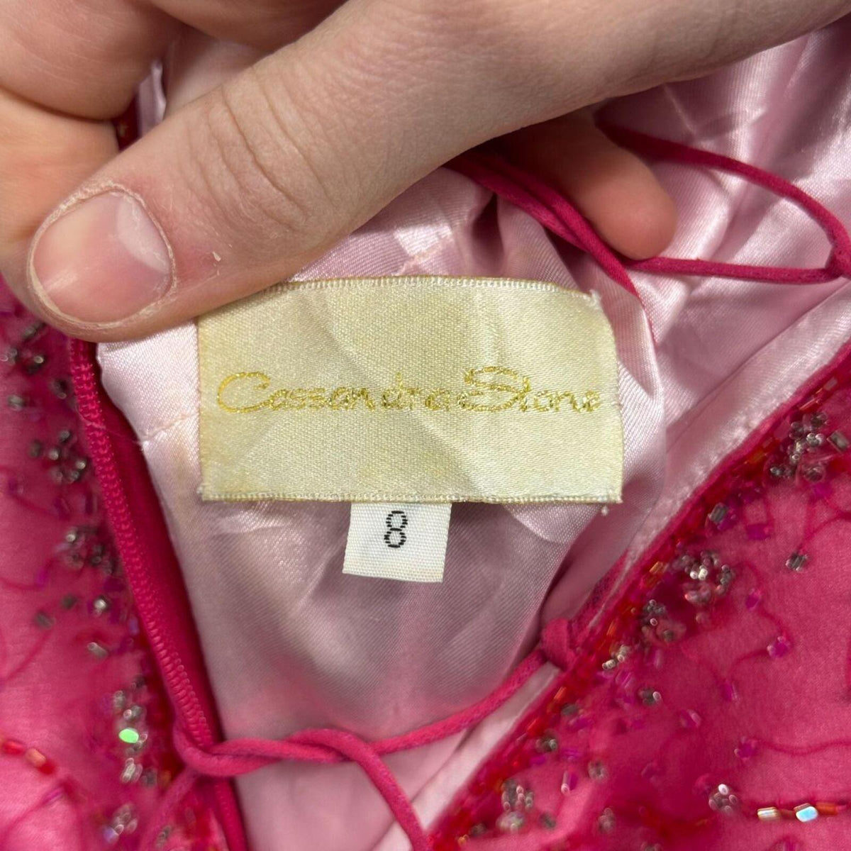 Vintage Y2K Cassandra Stone Ombré Beaded Silk Gown Pink