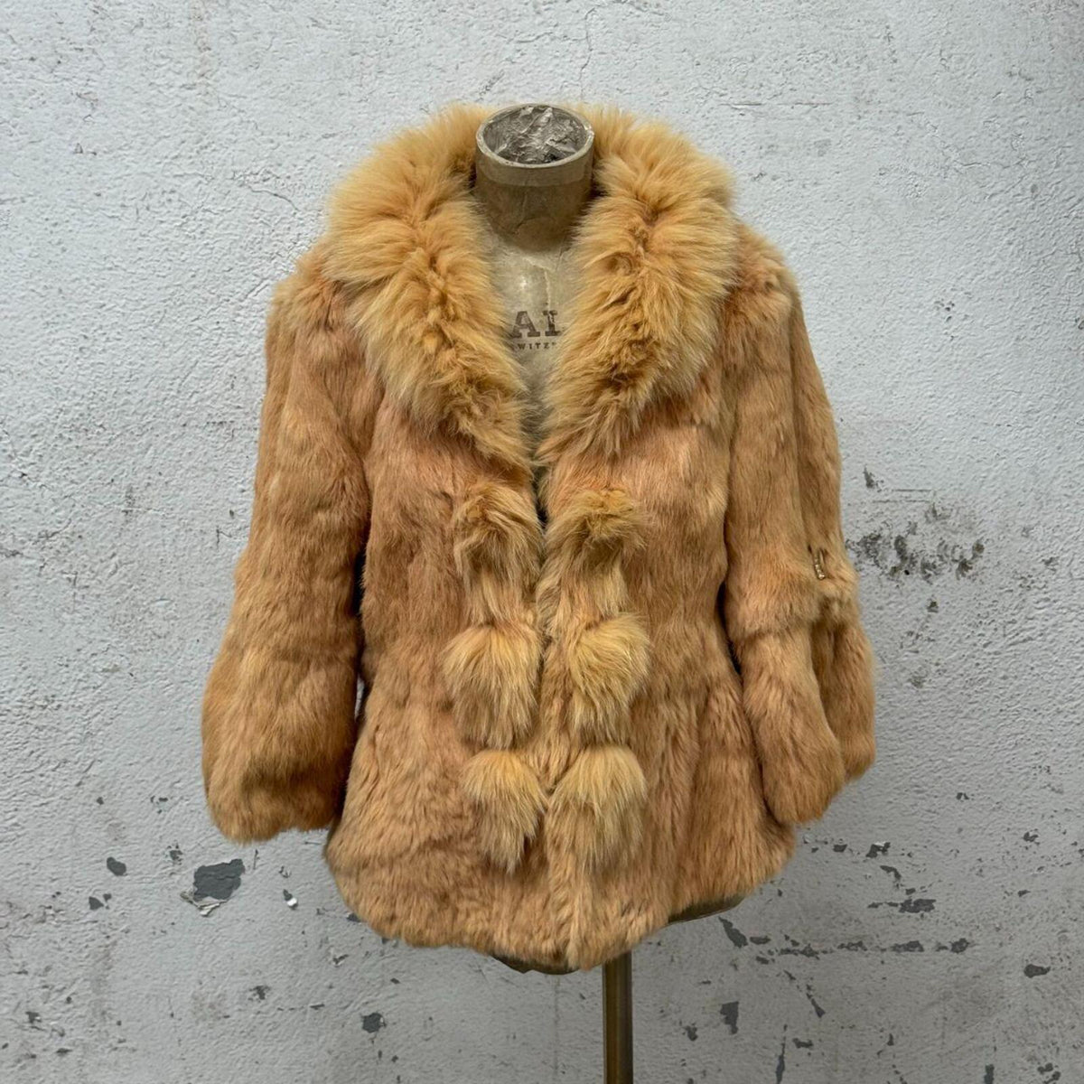 Vintage Peach Rabbit Fur Jacket with Fox Fur Trim Coat