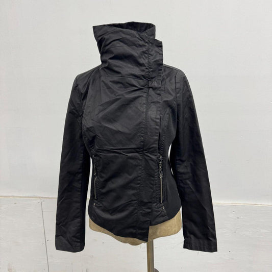 Vintage Black Funnel Neck Asymmetric Avant Garde Leather Jacket