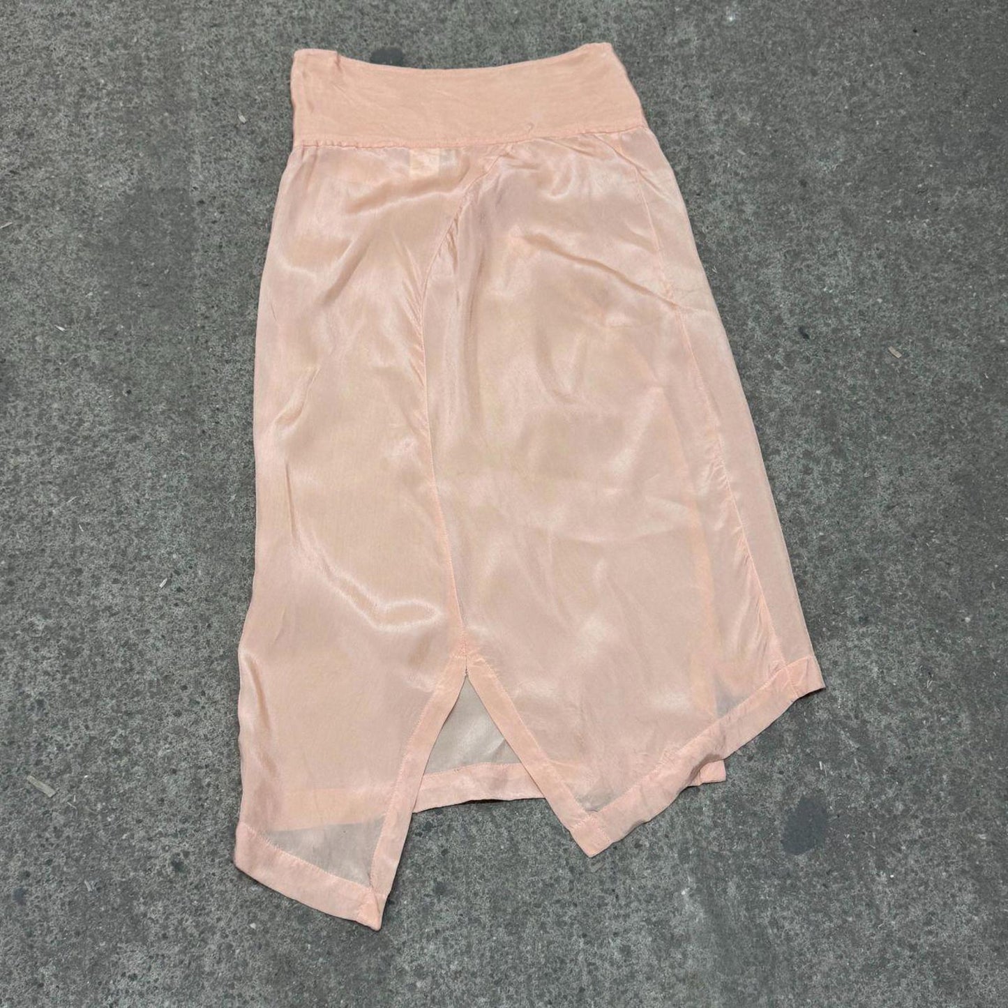 90s Vintage Comme des Garçons Peach Pink Asymmetric Satin Slip Skirt