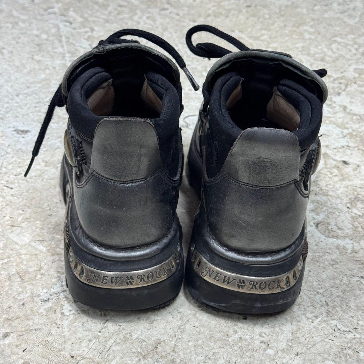 Vintage New Rock Pewter & Black Leather Reactor Platform Sneaker Boots