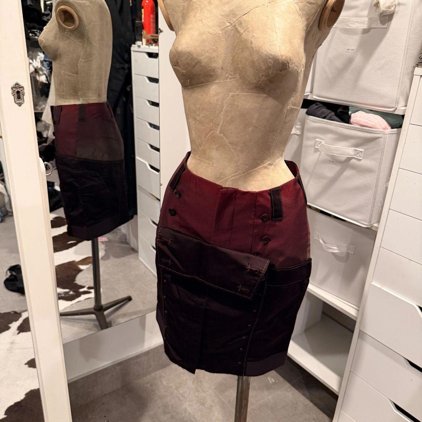 Marithe Francois Girbaud Burgundy Color Block Sailor Button Skirt - Size XS
