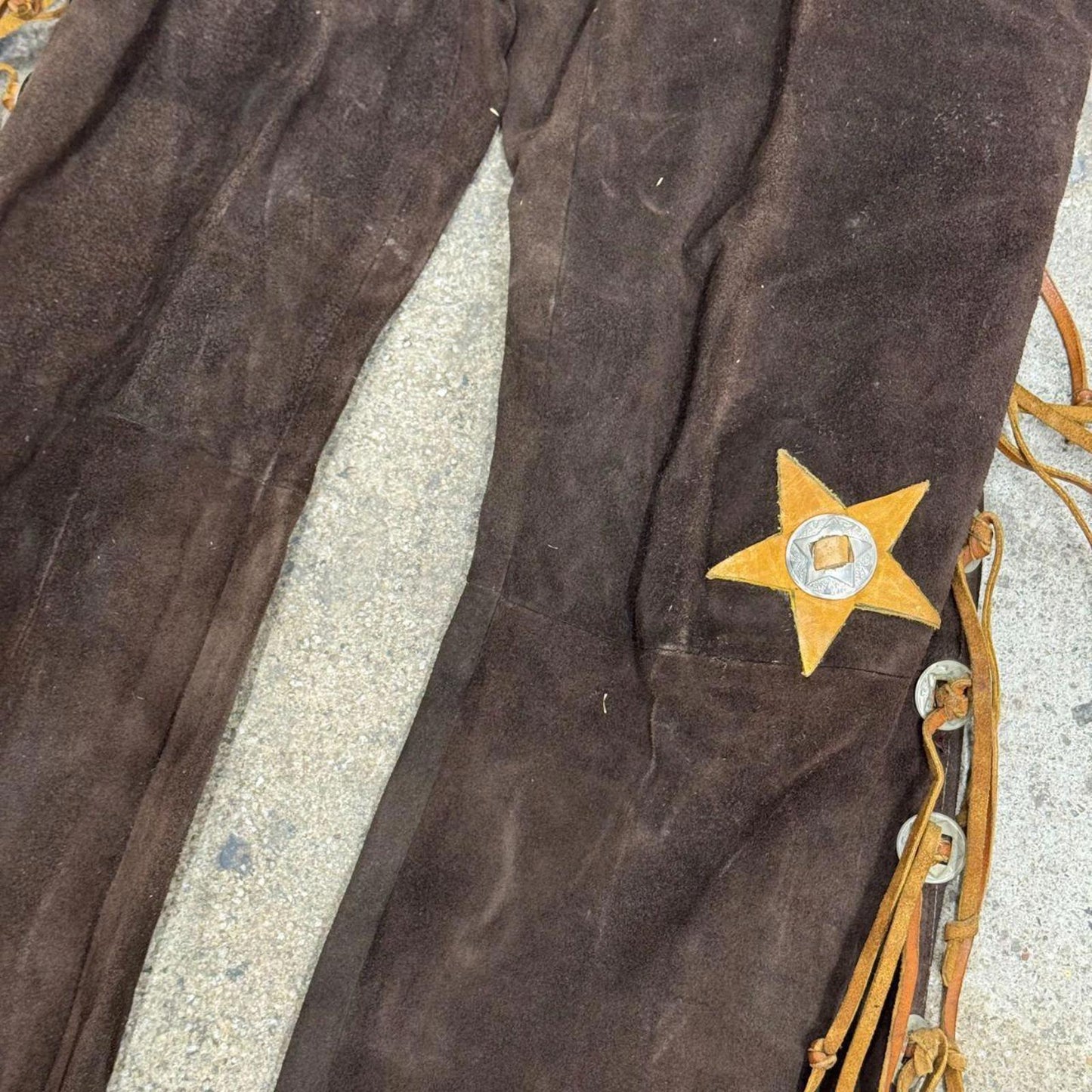 Vintage 40s 50s Brown Suede Western Leather Fringe Trousers
