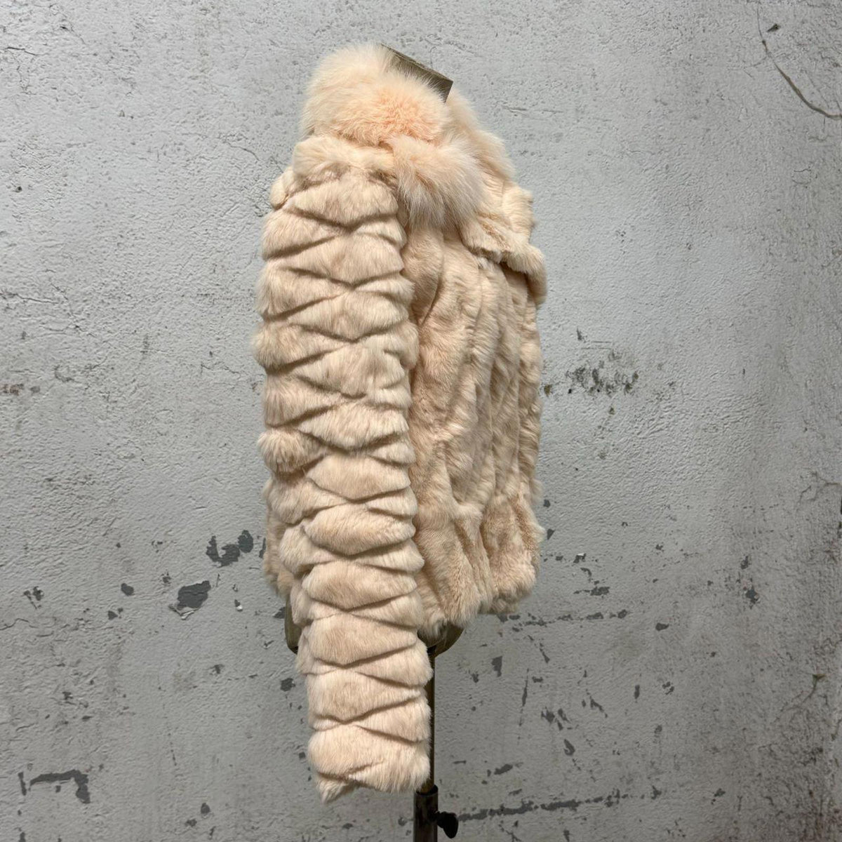 Vintage Y2k Quilted Blush Rabbit & Fox Fur Jacket Coat