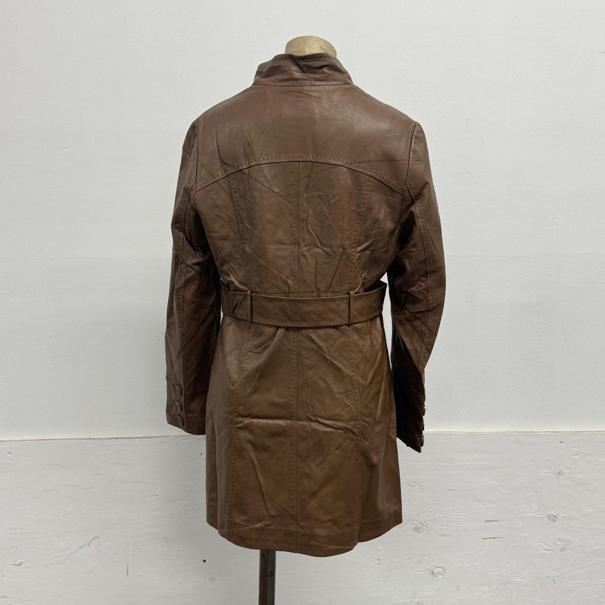 Vintage Brown Longline Trenchcoat Leather Jacket