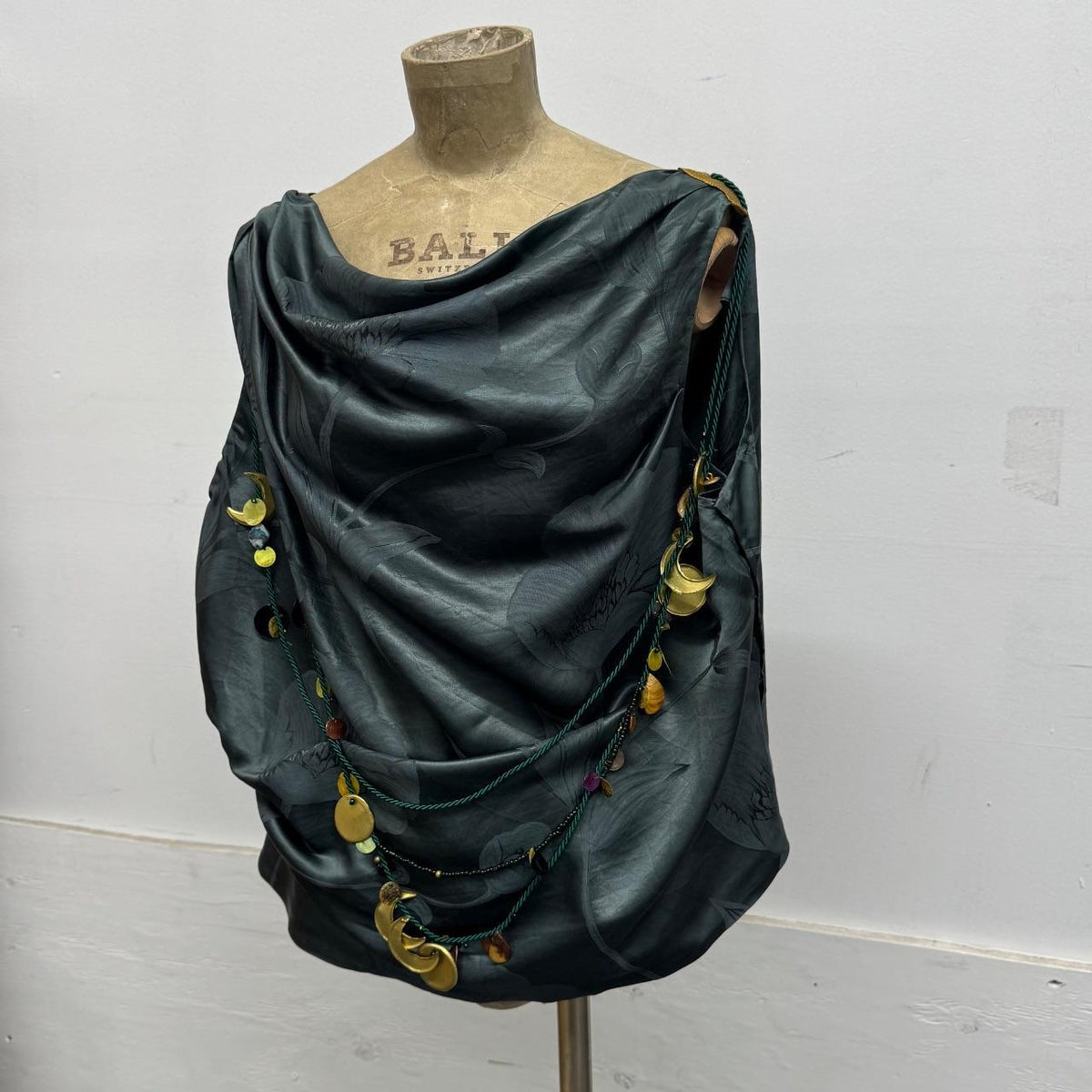 Madomorpho Silk Satin Jacquard Celestial Charm Cowl-Neck Sample Top