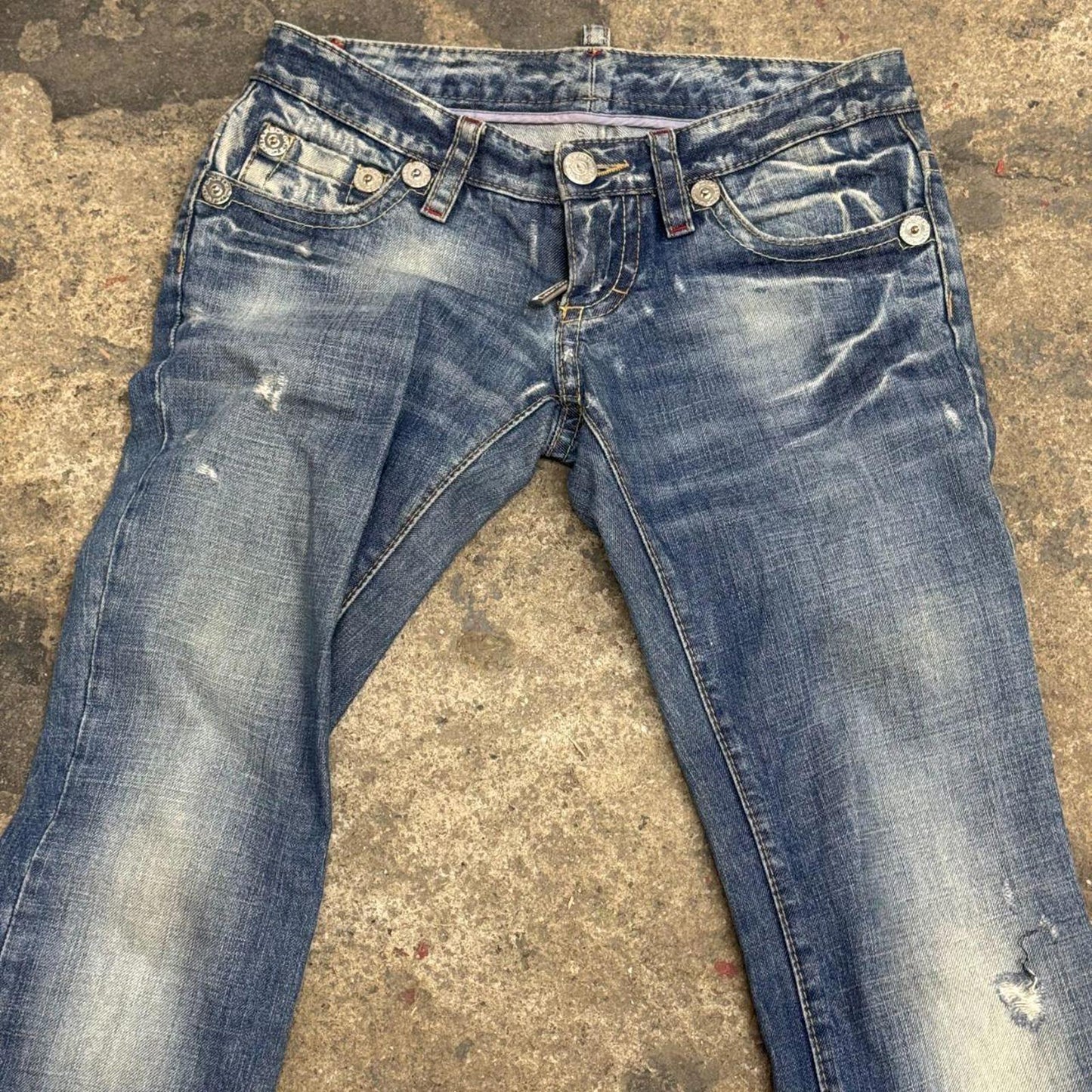 Archival Y2K Vintage Dsquared² "Camp Chippewa" Ultra Low-Rise Jeans S