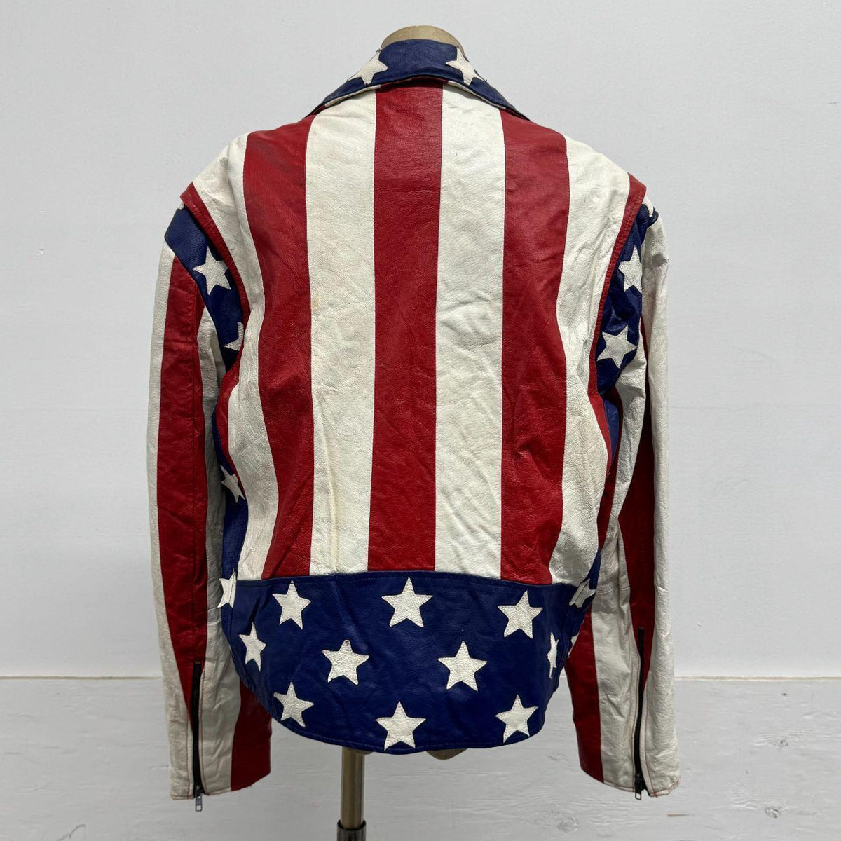 Vintage Genuine Leather "Stars & Stripes" Patriotic Motorcycle Biker Jacket