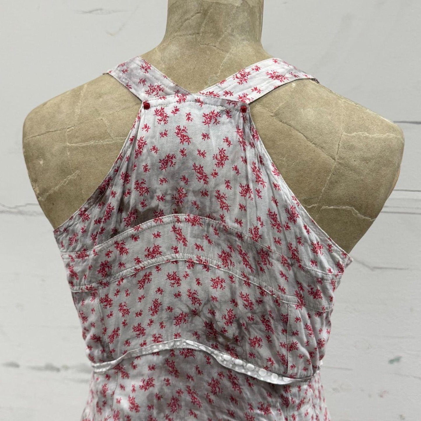 Vintage European Avant Garde Floral Cotton Red Grey White Mini Dress