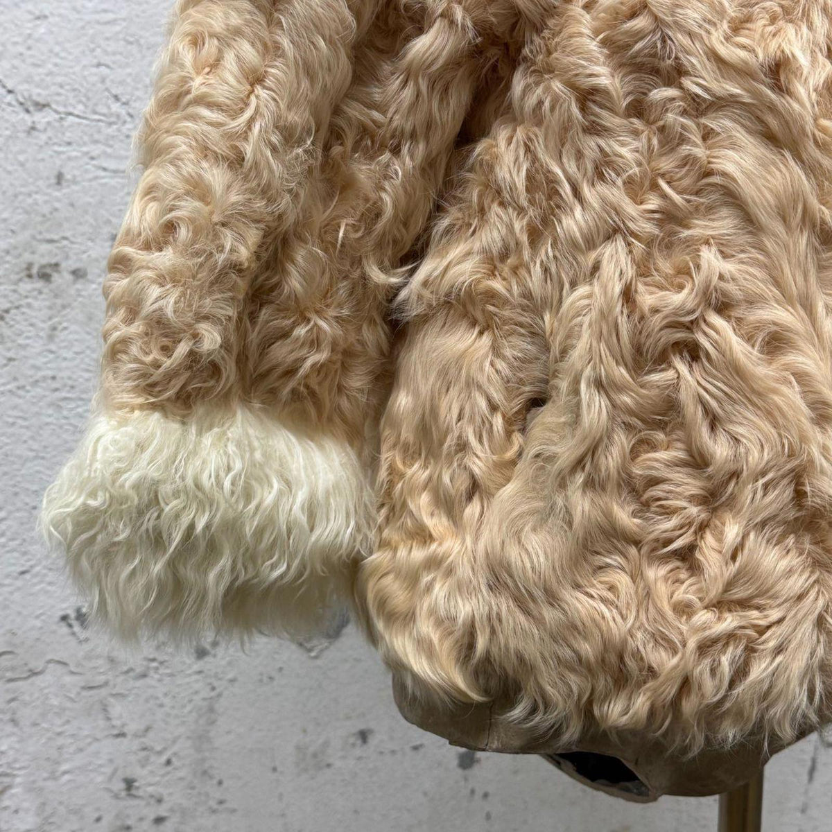 Vintage Y2K Pink Tan Cream Mod-Style Mongolian Wool Jacket