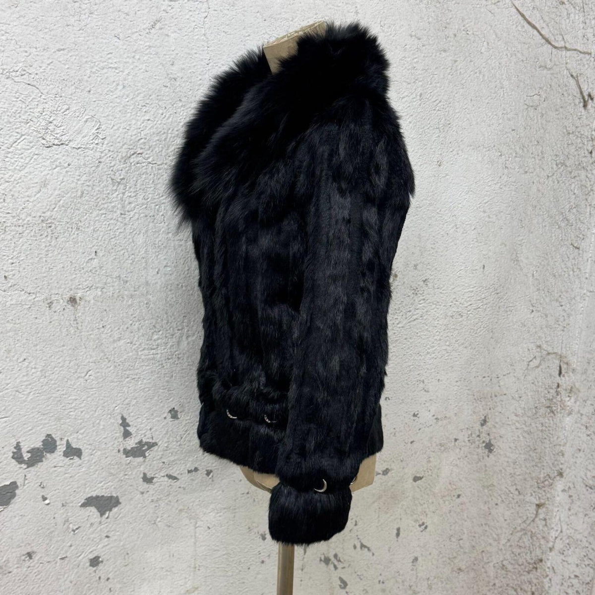 Vintage Y2K "Pierced" Black Rabbit & Fox Fur Bomber
