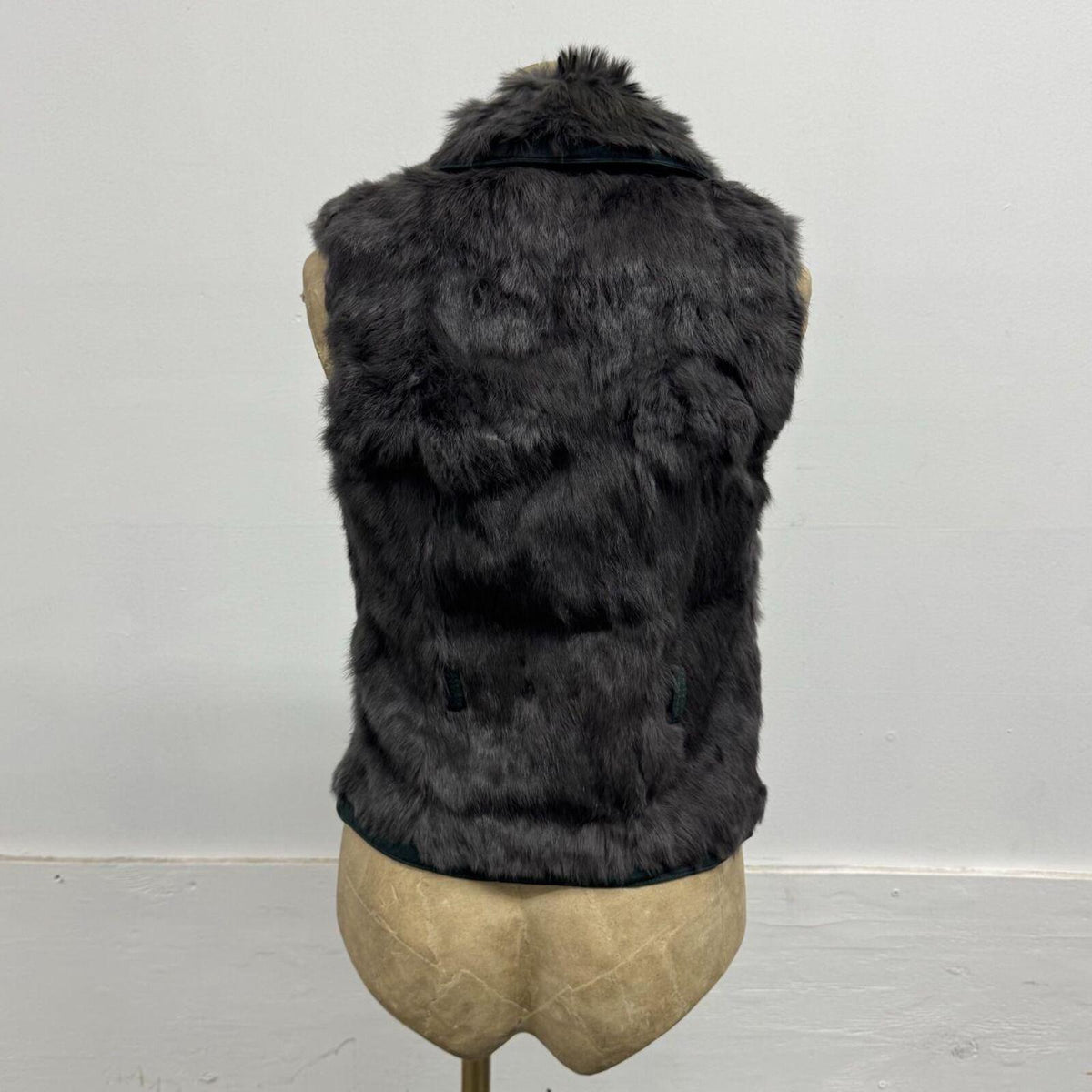 Vintage Y2K Grey Blue Military Rabbit Fur Vest