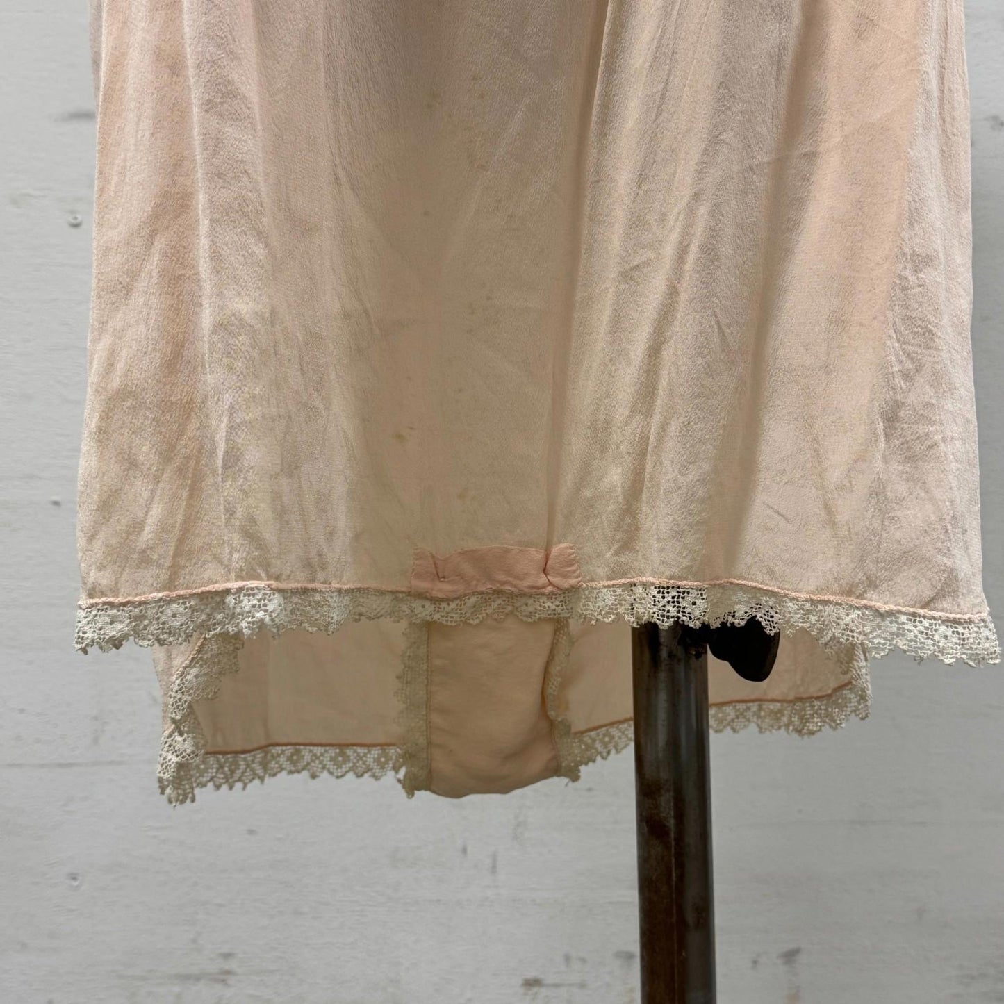 Antique 20s Pink Silk & Filet Lace Step-In Tap Pants Lingerie Teddy Slip Vintage