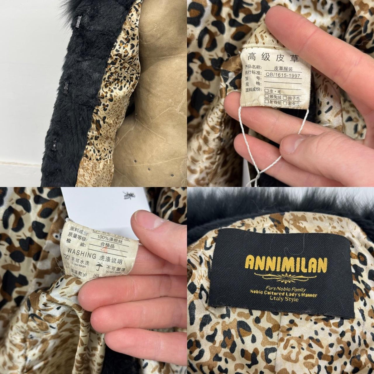 Vintage Black Rabbit & Fox Fur Jacket Rhinestone Detail Coat