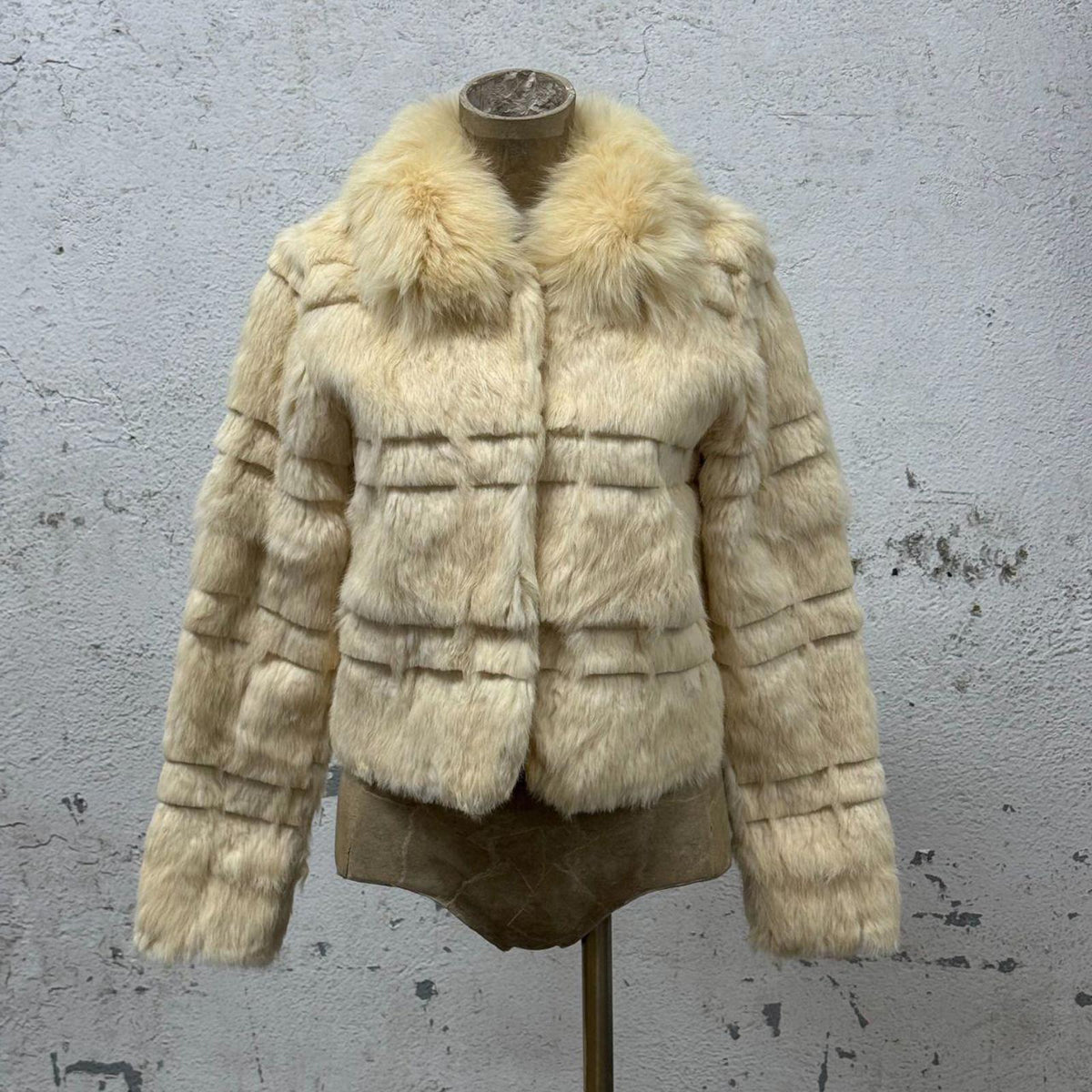 Vintage Y2K Cream Rabbit & Fox Fur Crop Jacket Coat