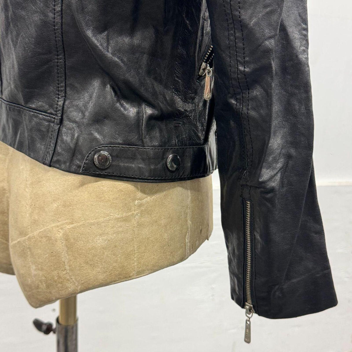 Vintage Black Multi-Zip Real Leather Moto Jacket