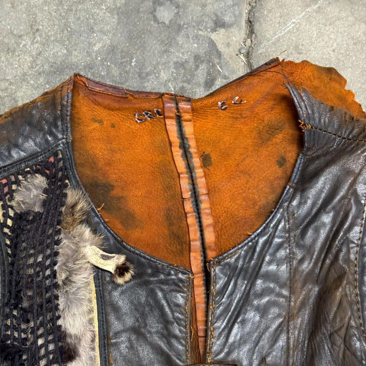Vintage 60s 70s Leather Fur Western Film Costume Vest Distressed Thrashed