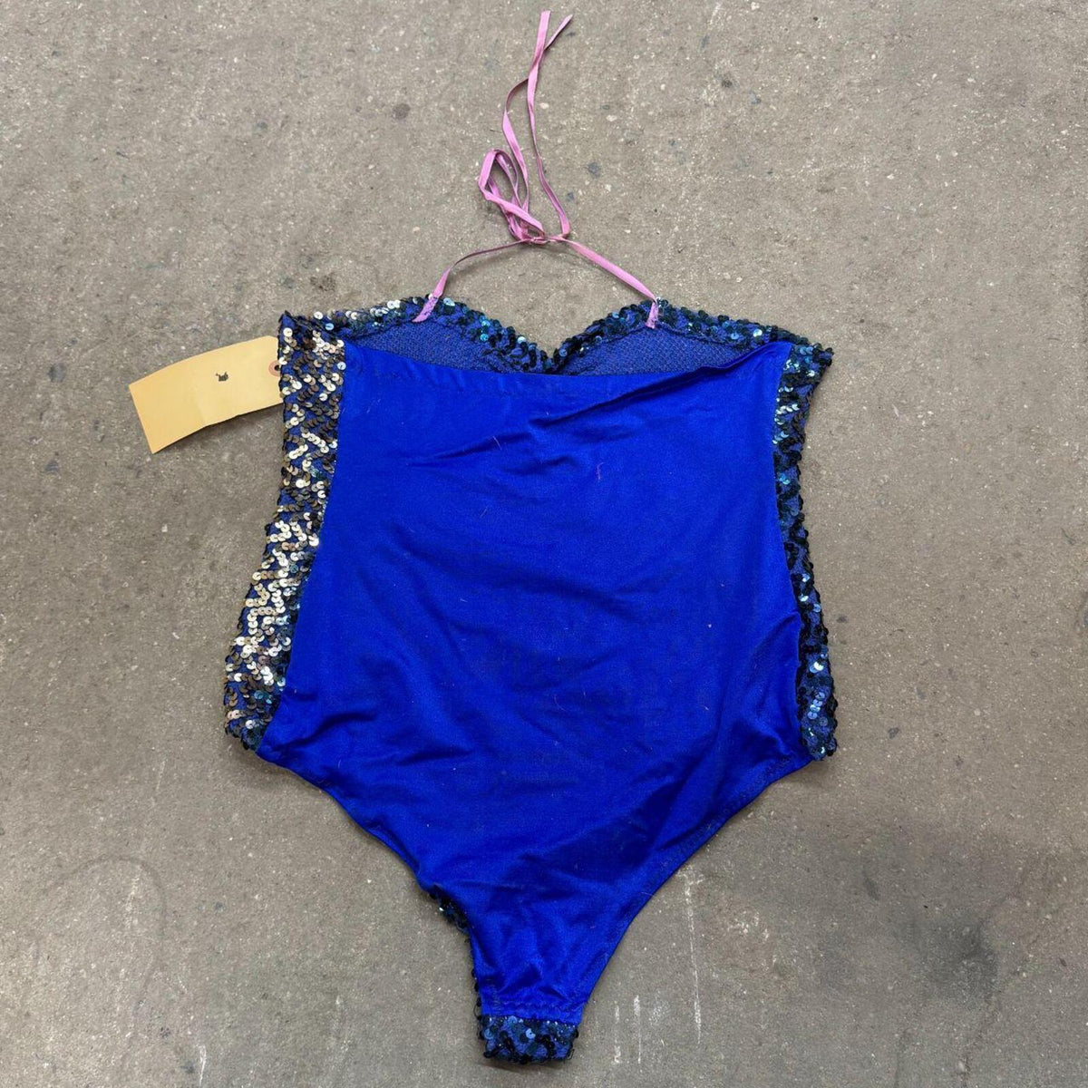 Vintage Film Costume 1960s/70s Royal Blue Sequin Showgirl Bodysuit M