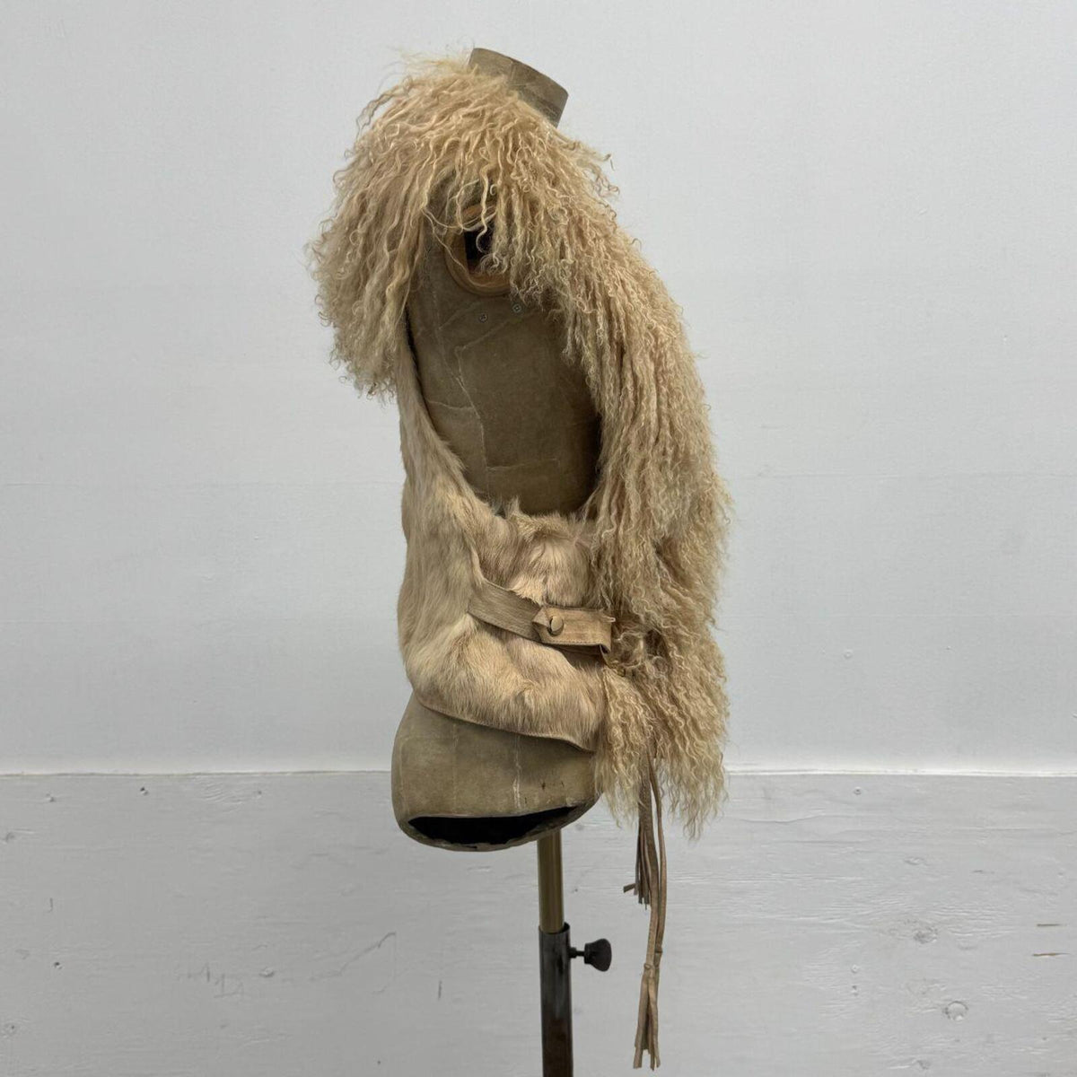 Vintage Deadstock Beige Brown Y2K Mongolian Lamb & Rabbit Fur Vest