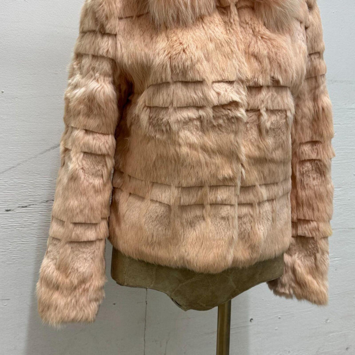 Y2K Vintage Blush Pink Rabbit & Fox Fur Jacket Coat