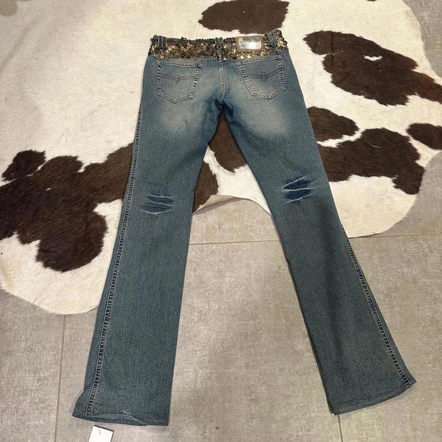 Blumarine Women's Low Rise Y2K Vintage Flare Jeans with Sequin Detail