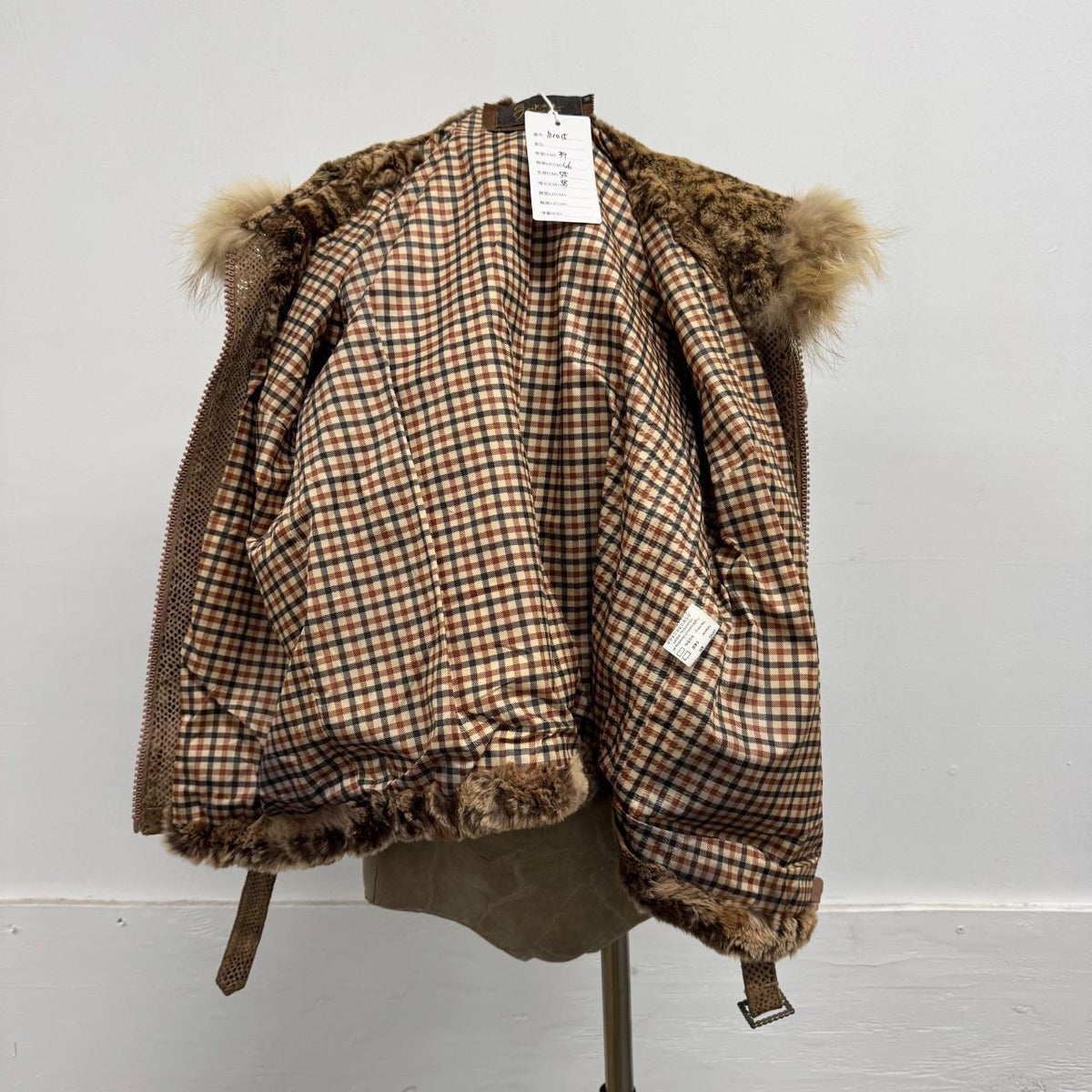 Vintage Y2K Hooded Rhinestone Rabbit & Raccoon Fur Jacket Coat