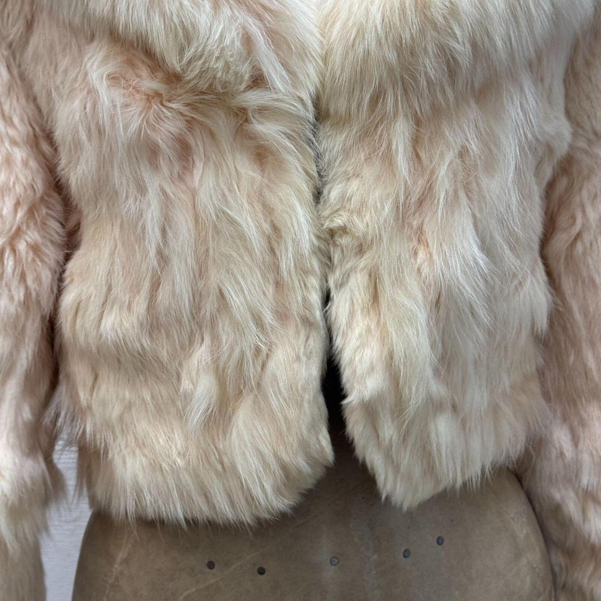 Y2K Vintage Cream Blush Pink Rabbit & Fox Fur Cropped Jacket Coat