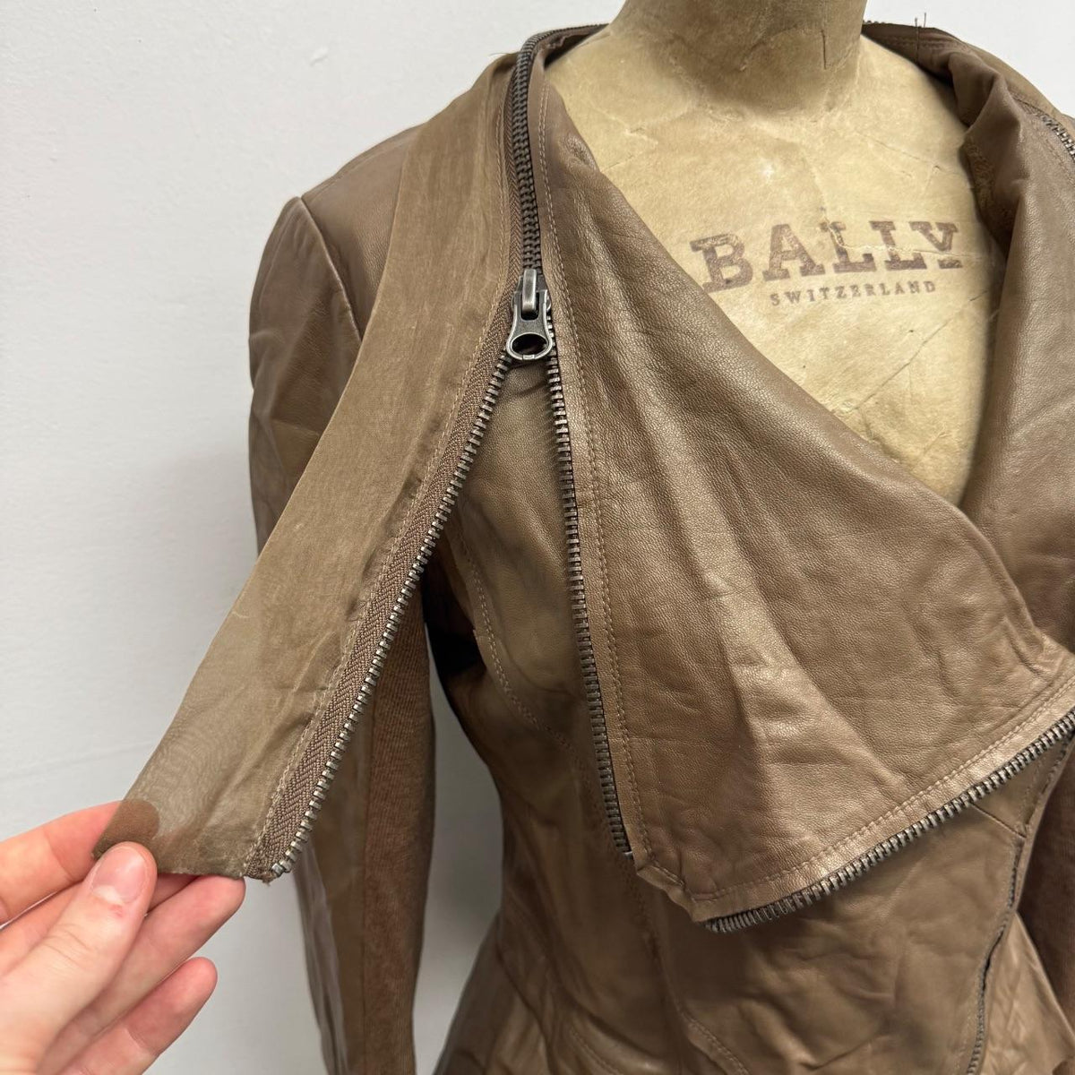 Vintage Brown Funnel Neck Asymmetric Avant Garde Leather Jacket