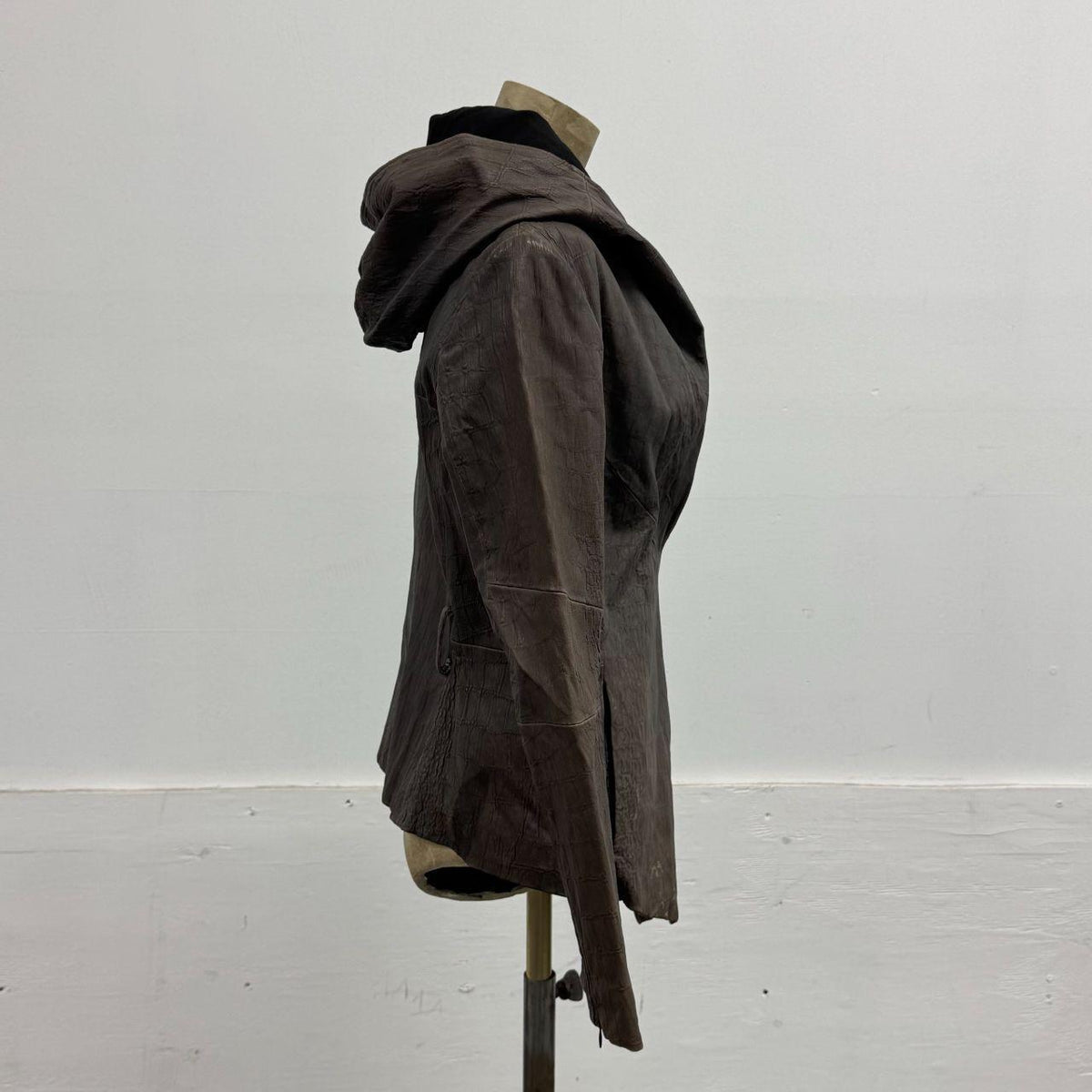 Vintage Grey Draped Embossed Asymmetric Avant Garde Leather Jacket