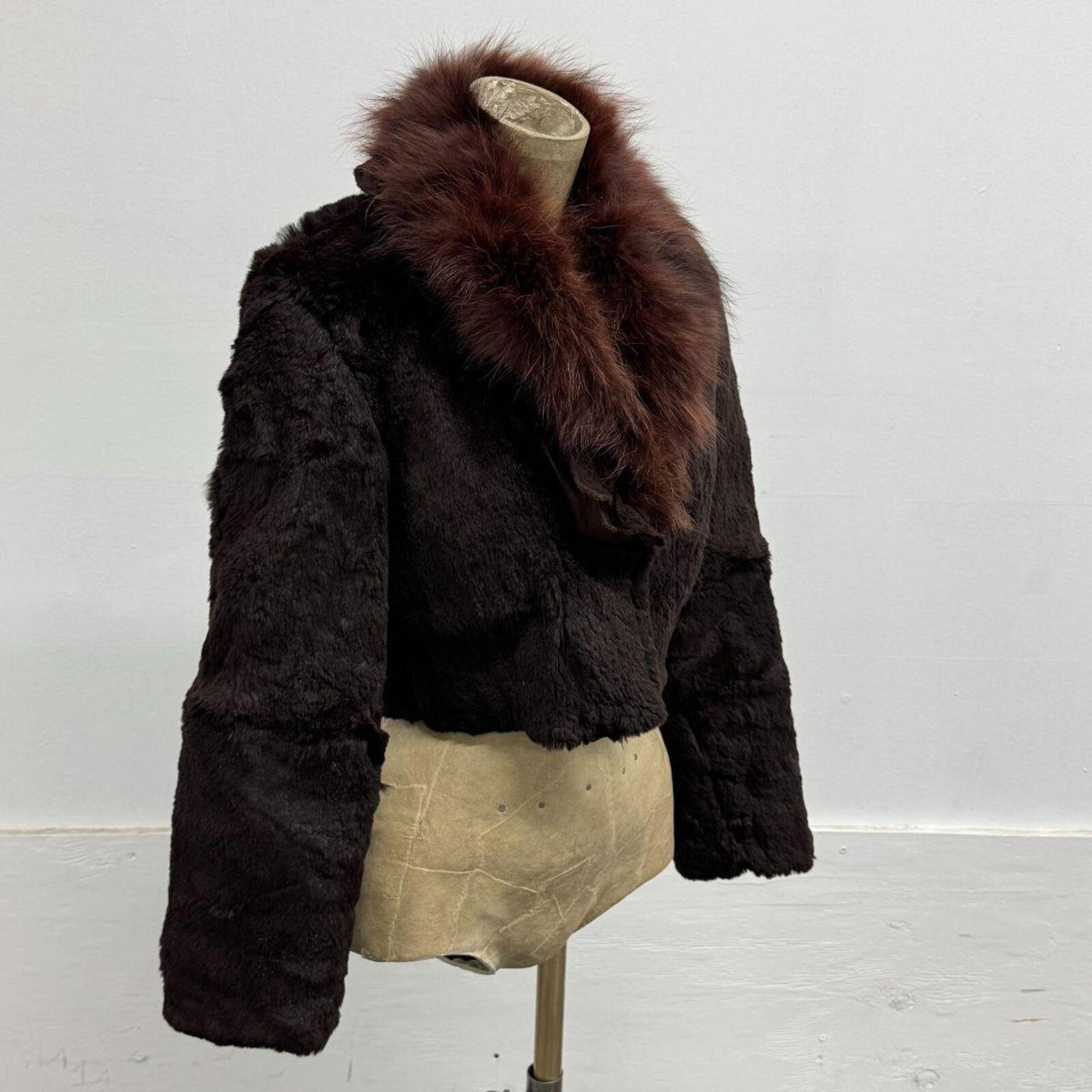 Vintage Y2K Cropped Espresso Brown Rabbit & Fox Fur Bolero