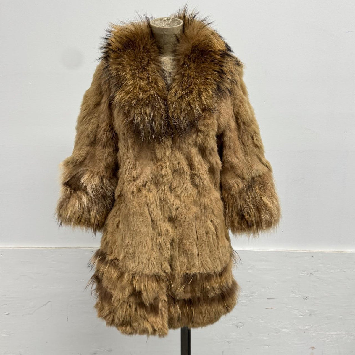 Vintage Y2K Brown Rabbit & Raccoon Fur Jacket Coat
