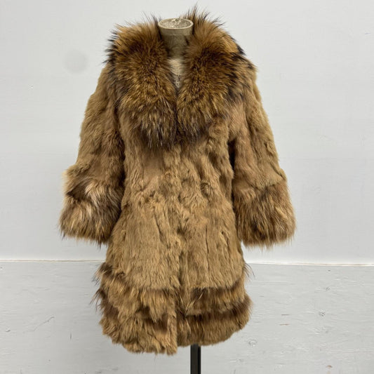 Vintage Y2K Brown Rabbit & Raccoon Fur Jacket Coat